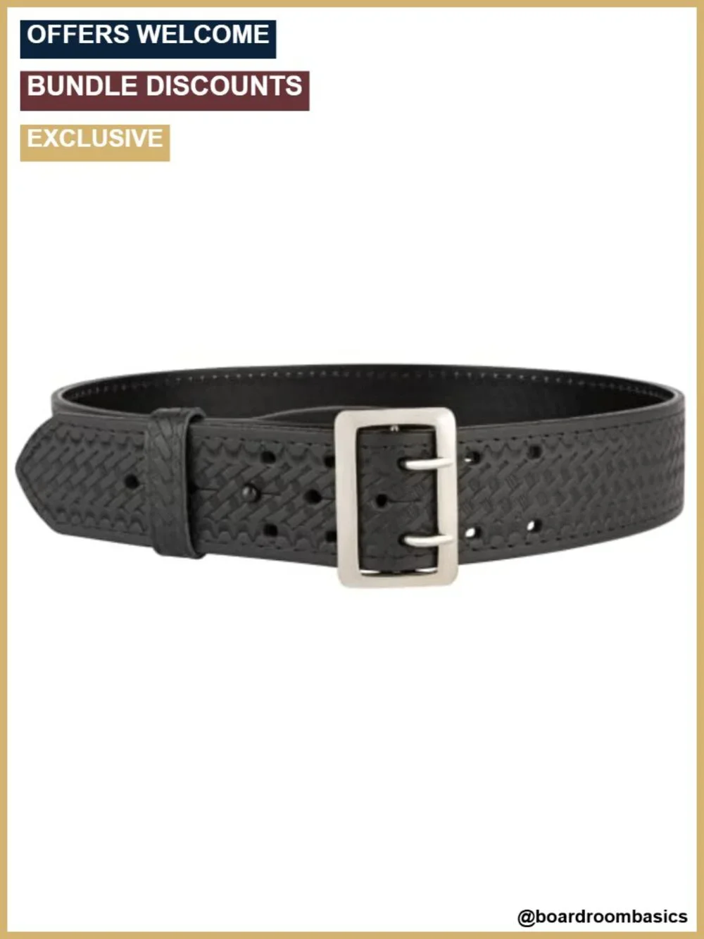 Genuine Leather Basketweave Duty Belt 2.25in Chrome Buckle
